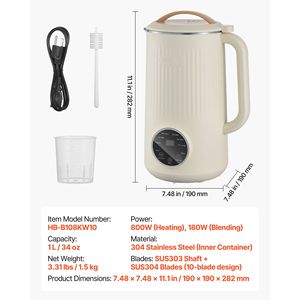 เครื่องทำนมถั่ว 8-in-1 180W ขนาด 34 ออนซ์ สำหรับทำน้ำเต้าหู้ นมถั่วเหลือง มิลค์เชค ซีเรียลข้าวโอ๊ตและข้าวทำเอง เครื่องปั่นนมถั่วเหลือง - Product Image 4