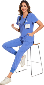 Uniformes Médicos de Enfermería para Mujer, Cómodos, Transpirables, Ligeros y Elegantes, Pantalones y Blusa de Tela Tejida de Algodón - Product Image 6