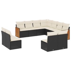 Ensemble de canapés de jardin en rotin noir et crème, mobilier d'extérieur avec coussins en mousse haute densité, design contemporain imperméable - Product Image 4