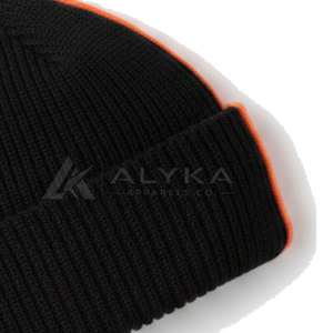 Wholesale Rate Unisex New Design Fashion <b>Beanie</b> Soft 100% <b>Wool</b> Material Custom Logo Casual Adjustable Two Tone Orange Black <b>Hats</b> - Product Image 6