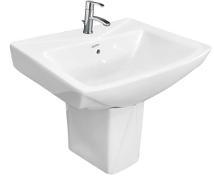 OEM White Square Glossy Finish Wall-Mounted <b>Pedestal</b> <b>Sink</b> <b>Farmhouse</b> Modern <b>Bathroom</b> Hand Wash Basin with 5-Year Warranty - Product Image 1