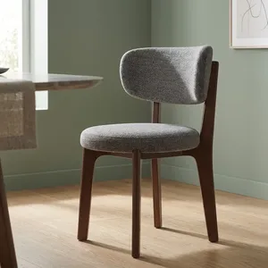 Silla de Comedor Moderna Tapizada en Madera con Asiento y Respaldo de Tela, Diseño de Mediados de Siglo, Muebles para el Hogar - Product Image 3