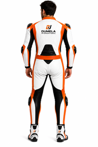 DUMELA Leather Motorcycle <b>Suit</b> Auto Racing Windproof Customizable <b>White</b> Orange Black Full <b>Body</b> Protection Abrasion Resistant - Product Image 4