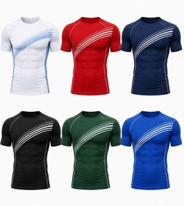 T-shirt de compression gris à manches courtes pour homme, séchage rapide, coupe ajustée, sportif, col rond, tricoté, uni, 180 grammes, respirant - Product Image 6