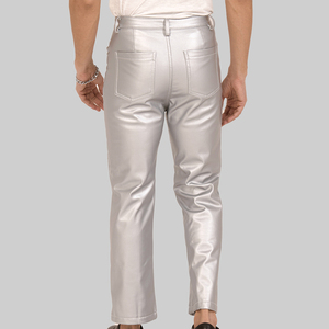 Pantalon en cuir simple de haute qualité pour homme, élégant, brillant, avec poches, coupe droite, respirant, ajustement régulier, pour l'hiver et les activités de plein air, vente en gros - Product Image 2