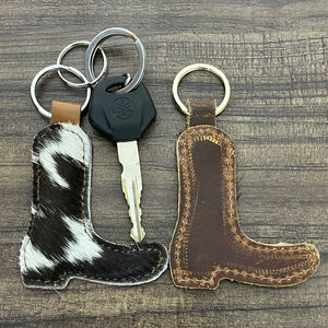 Factory Wholesale Fashion Hair On Cowhide <b>Leather</b> Boot Shape <b>Keychain</b> Genuine <b>Leather</b> Car Durable Key Fob Unisex Gift Accessory - Product Image 6