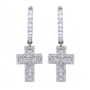 Joyería cristiana moderna de plata 925 con diamantes cultivados en laboratorio, aretes minimalistas con cruz de Jesús para unisex. - Product Image 1