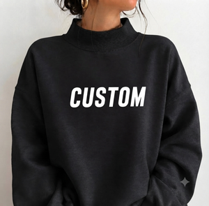 Custom Women Oversized Mockneck <b>Black</b> <b>Sweatshirt</b> 100 Cotton Knitted Letter Print Front Autumn Casual Relaxed Fit - Product Image 1
