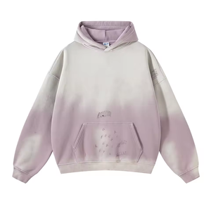 เสื้อฮู้ดดี้สีเทาเบจแบบย้อมสีเอซิดทรงโอเวอร์ไซส์สำหรับผู้ชาย  แบบดิสเทรส  มีกระเป๋าจิงโจ้ สไตล์วินเทจ สตรีทแวร์ - Product Image 3