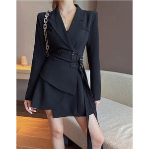 Asymmetric Double-Buckle Belted Blazer <b>Mini</b> Dress - Product Image 3