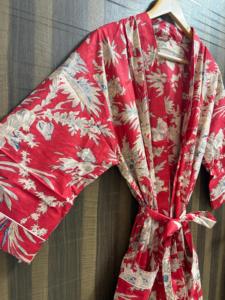 Bata Kimono Vintage con Estampado Floral para Mujer, Bata de Baño de Algodón Ligera y Transpirable con Cuello en V y Cierre con Cordón, Ropa de Estar por Casa para Verano - Product Image 2