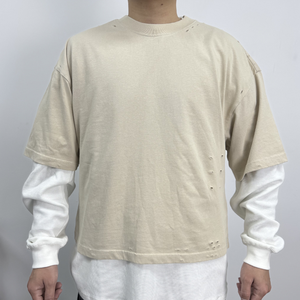 T-shirt à manches longues en coton épais pour homme, coupe oversize et courte, effet vieilli, personnalisable avec impression photo, style streetwear TITAN TREAD WEAR - Product Image 3