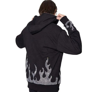 Sweat-shirt d'hiver à capuche en molleton épais avec strass, personnalisé, haute qualité, 100% coton, brodé, pour homme - Product Image 5