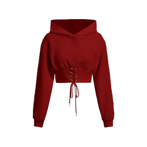 Sweat à capuche court en molleton pour femme, style corset, décontracté, en coton tricoté, pour le printemps - Product Image 1