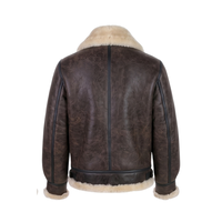 Blouson en cuir de mouton brun tanné pour homme, style motard, avec fermeture éclair, doublure Sherpa et logo frontal, idéal pour l'hiver