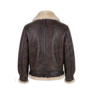 Veste en cuir d'agneau marron pour homme, style motard, avec fermeture éclair et doublure en sherpa, pour l'hiver - Product Image 2