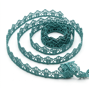 Ribete de encaje guipur GPO azul verdoso de 15 mm a granel, rollo de 20 metros para bordes de sari, cuellos, manualidades, decoración, embalaje de regalo, lujo y elegancia. - Product Image 1