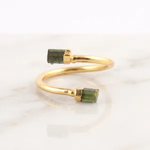 Green Tourmaline Gemstone Brass 18K Gold Plated Statement <b>Adjustable</b> Fancy <b>Ring</b> Handmade Bohemian Style Trendy Fashion Jewelry - Product Image 5