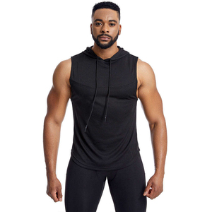 <b>Pullover</b> <b>Mens</b> Gym Fitness Tank Top Sleeveless <b>Men's</b> Hoodies Terry Fabric Plain Dyed Sleeveless Hooded Tank Top - Product Image 3