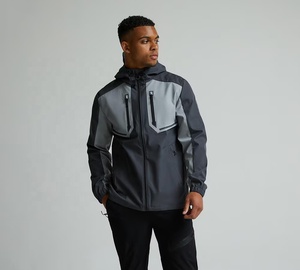 Veste coupe-vent à capuche pour homme TriPro Sports, couleur contrastée, fermeture éclair, vêtements de sport, vêtements d'extérieur décontractés pour l'hiver, veste fine 100% polyester - Product Image 2