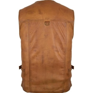 Chaleco Utilitario de Cuero Desgastado Color Bronceado para Hombre, Chaleco de Cuero Vacuno Vintage con Múltiples Bolsillos, Estilo Motero y de Viaje - Product Image 2