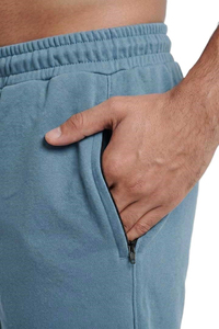 Shorts en piqué 100 % coton bleu ardoise pour homme avec cordon de serrage à la taille, décontractés, respirants, longueur Bermuda, couleur unie, tissu tricoté - Product Image 2