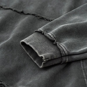 Sudadera con capucha oversize de algodón de 450 GSM, lavado ácido, con dobladillo deshilachado y desgastado, estilo vintage, corte holgado sin cordón - Product Image 2