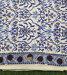 Tissu en coton tricoté 100 % à imprimé floral bleu, tissé à la main en Inde, léger, respirant, écologique, 44 yards, pour textiles de maison et cadeaux - Product Image 4