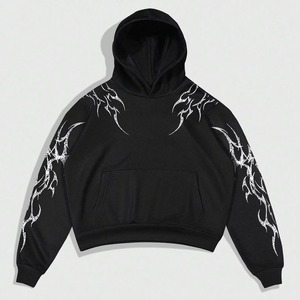 Sudadera con Capucha Personalizada Negra Unisex Oversize con Gráfico de Ojo Rojo, de Forro Polar Grueso, Estilo Gótico Cyber Streetwear - Product Image 4