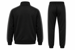 Survêtement unisexe noir avec veste zippée et pantalon de jogging, couleur unie, poches latérales, coupe classique, idéal pour l'automne - Product Image 2
