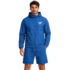 <b>Mens</b> Nylon Polyester Windbreaker <b>Short</b> Set Urban Casualwear Two Piece Zip <b>Jacket</b> <b>Shorts</b> Custom Logo Clothing - Product Image 1