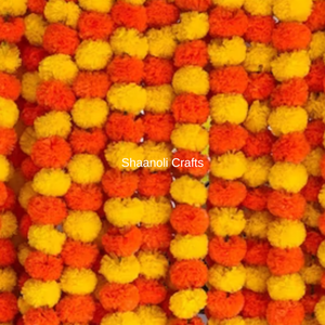 พวงมาลัยดอกดาวเรืองทำมือ ดีไซน์เนอร์ พวงมาลัยพู่หลากสีประดิษฐ์ สำหรับตกแต่งงานแต่งงานและเทศกาลต่างๆ พวงมาลัยดอกดาวเรือง - Product Image 3