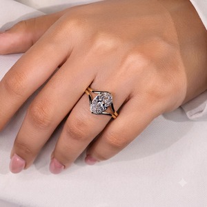 Bague de fiançailles en or rose 18 carats plaqué or, diamant ovale de laboratoire 3 carats 12x8 mm, à double sangle, certifiée IGI, pour usage quotidien - Product Image 4