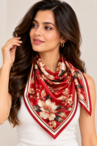 Pañuelo de Seda con Estampado Floral para Mujer, Elegante Chal Largo con Fondo Crema, Borde Amarillo y Hojas Verdes - Product Image 6