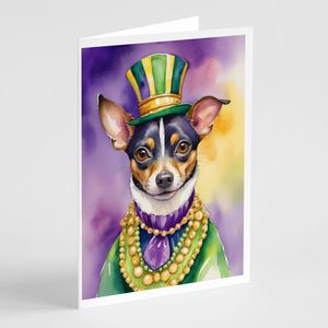 Whimsical A7 Tamaño 5x7 Tarjetas de notas en blanco Paquete de 8-Rat Terrier King of Mardi Gras Tarjetas de felicitación con sobres - Product Image 1