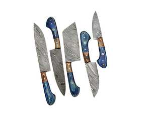 Juego de Cuchillos de Cocina de Acero de Damasco de Grado Industrial SHARP POINT TRADES, 2 Piezas, Mango de Madera, Acabado Azul, Hoja Recta, 3 Años de Garantía - Product Image 2