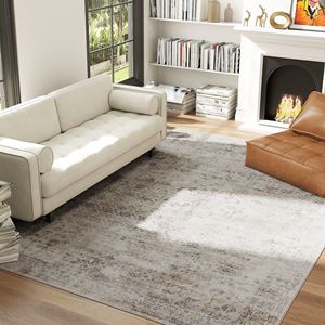 Tappeto Lavabile in Lavatrice 8x10 Marrone Chiaro Misto, Antiscivolo, con Motivo Tradizionale a Ricciolo, per Soggiorno e Camera da Letto - Product Image 3