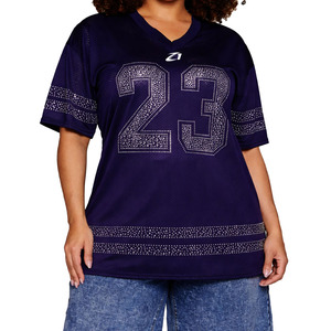 OEM Plus Size Luxury Rhinestone American Football Jersey Women Customize <b>Mesh</b> V Neck Oversized Sports Fashion Shirt Manufacturer - Product Image 4
