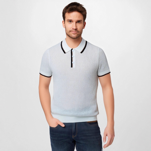 Polo de punto de manga corta de alta gama para hombre, cuello en contraste de color, top informal a la moda - Product Image 3