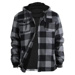 Custom <b>Men's</b> Casual Hooded Winter Fleece <b>Jacket</b> Oversized Plaid <b>Flannel</b> Canvas Zipper Quick Dry Regular Sleeve Streetwear - Product Image 5