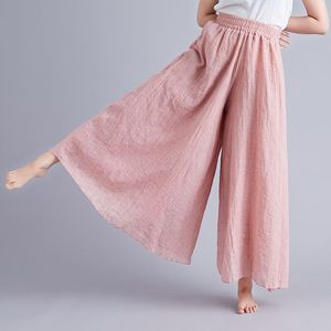Pantalon large et droit en toile 100% coton respirant, taille élastique mi-haute, couleur unie, décontracté, automne - Product Image 1