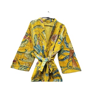 Robe Kimono Kantha en Coton Tricoté Vintage Indien Faite à la Main Élégante Gudri Bohème Boho d'Été Thermique Décontractée avec Fermeture à Cordon - Product Image 4