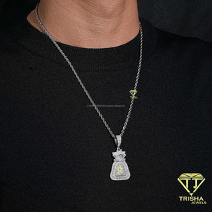 Pendentif Sac d'argent de luxe serti de diamants en argent sterling 925 avec accents baguette en moissanite et design de collier hip-hop - Product Image 5