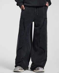Unisex Corduroy <b>Cargo</b> Pants <b>Wide</b> <b>Leg</b> Multiple Pockets Loose Fit Streetwear Autumn Solid Color Elastic Waist Full Length - Product Image 3