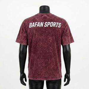 T-shirt pour homme en coton premium 240 GSM, jersey simple, délavé à l'acide, couleur bordeaux, logo personnalisé - Product Image 6