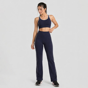 Wholesale Women's High Waist Breathable Elastic Waist Workout <b>Flare</b> <b>Leggings</b> Fitness Top Sets New Sportswear Suit Gym Yoga Sets - Product Image 4