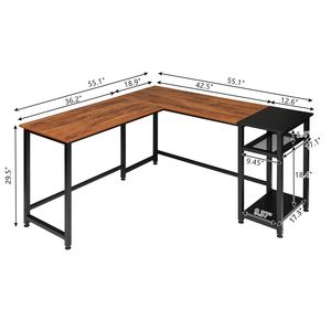 Scrivania per Computer Retrò Colorata e Nera 140cm, in Truciolato con Rivestimento in Triamina, a Forma di L ad Angolo Retto, Stile Vintage - Product Image 2