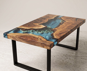 Table en résine époxy, table à manger en résine époxy, table en résine, table en résine époxy pour table rivière, table en bois à bord naturel avec résine époxy - Product Image 5