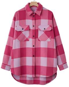 Chemise-veste en flanelle à carreaux rose beige personnalisée pour homme, à manches longues, boutonnée, chaude, style décontracté, pour l'hiver - Product Image 1