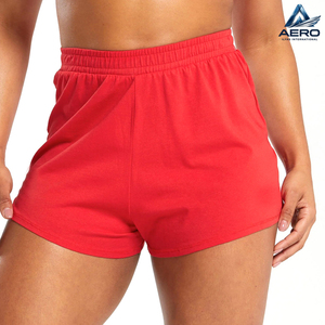 2026 Solid <b>Red</b> Color Made In Different Design Eco Friendly Soft Touch Cotton <b>Material</b> Premium Quality Lady Running Shorts - Product Image 1